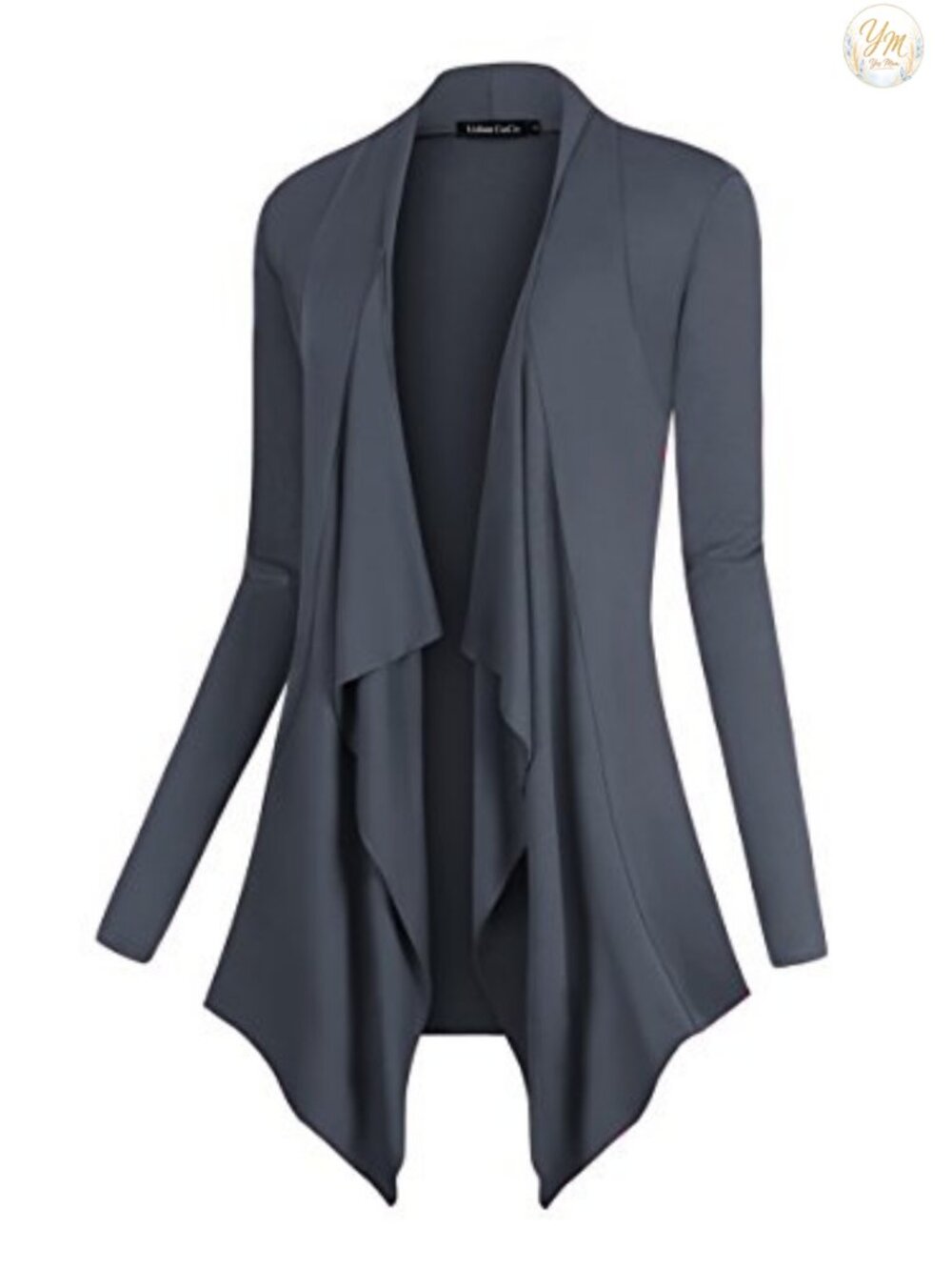 Drape Front Open Cardigan Long Sleeve Irregular Hem Lightweight Slim Fit